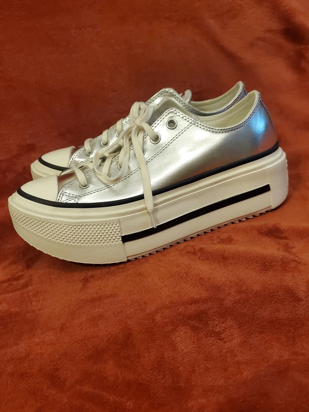 Converse Silver Metallic Platform Lace-Up Sneakers